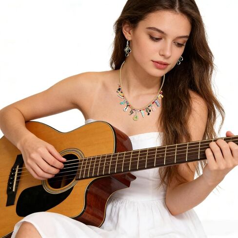 Music Earrings Necklace Bracelet Jewelry Set Fun Music Theme Piano Guitar Violin Charm Necklace Bracelet Hypoallergenic Music Note Earrings Music Teacher Musician Gift in Saudi Arabia
