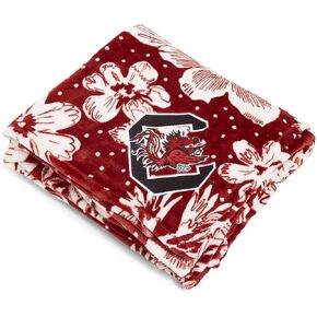 Vera Bradley Collegiate Plush XL Throw Blanket (Multiple Teams Available), Cardinal/White Rain Garden with University of South Carolina
