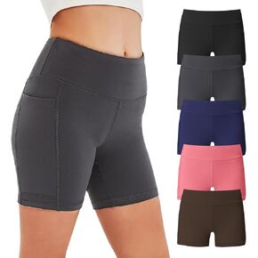 Begrily Girls Volleyball Athletic Biker Shorts with Pockets, Kids Dance Spandex Yoga Running Short 5 Pack