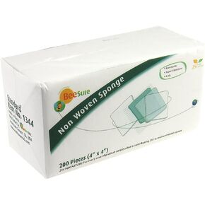 BeeSure BE1344 إسفنجة غير منسوجة، شاش، غير معقمة، 4 طبقات، قياسي 30 جرام في المتر المربع، 4x4 (عبوة من 200 قطعة) in Kuwait