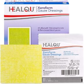 HEALQU Medical Xeroform Petrolatum Dressing 2x2-10-Count - Non-Adherent Gauze Pad for Low Exudating Wounds - Fine Mesh Gauze Patch Sterile for Wound Care Lacerations, Burns & Skin Grafts