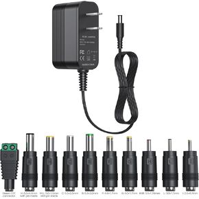 15V DC Power Supply DC 15V Power Cord 15V 1A Charger with 10 Interchangeable Jacks Universal Adapter for 100mA 200mA 300mA 400mA 500mA 600mA 700mA 800mA 900mA 1000mA Equipment 15 Volt Power Supply