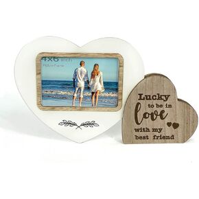 Ylu Yni هدايا للأم من ابنة الابن هدايا عيد الأم، إطار صورة مقاس 4x6 على شكل قلب، علامة حب منقوشة، خشب in Kuwait