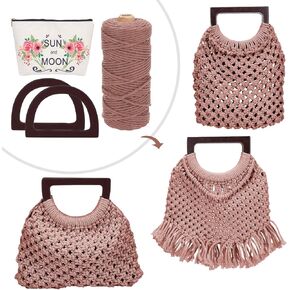 WEBEEDY Macrame Bag DIY Kit for Adults Macrame Kit for Beginners Macrame Purse DIY Kit for Women/Girl Macrame Handbag with Wooden Handle Hobbies Project for Teen Starter for Boho Gift Idea (Natural)