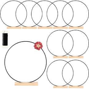 10 Pack Black Floral Hoop with Stand 10 Inch Metal Rings for DIY Centerpiece Table Decorations Crafts Macrame Rings Hoop Dream Catcher Rings Wedding Christmas Wreath Candle Rings Wreaths Craft Hoops