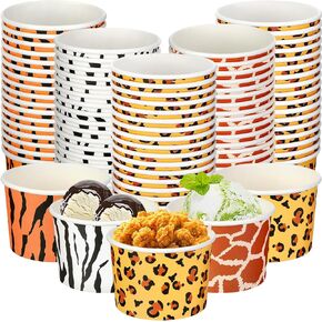 Irenare 200 Pcs Jungle Cups Safari Ice Cream Bowls Animal Print Paper Cups Bulk 8 Oz Disposable Paper Bowls for Safari Jungle Party Zoo Wildlife Birthday Baby Shower Supply Cold or Hot Food Use