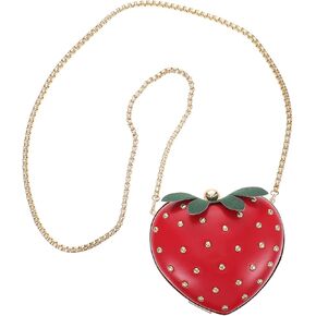 COLLBATH Adorable Strawberry Design Wallet & Crossbody Bag - Strawberry Decor - Fashionable Chain Shoulder Bag and Coin Purse - Essential Strawberry Accessories for Women and Girls