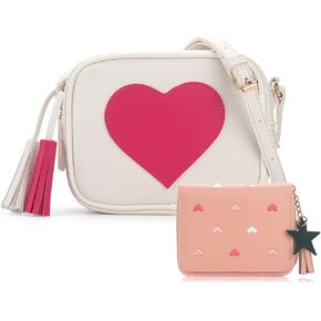 Toddler Purse, Little Girls Heart Purse with Teens Wallet and Tassel, Black Kids Crossbody Purse, Roomy Bag, Birthday, Thanksgiving Gifts Ideas Purse for Girls, Women