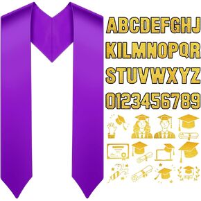Thiccywoov Graduation Stole 2024 Grad Shawl Strap with a to Z Letters 0 إلى 9 رقعة نمط التخرج للجنسين، بطول 60 بوصة
