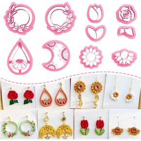 Keoker Flower Clay Cutter- Spring Polymer Clay Cutters, Polymer Clay Flower Cutters, 10 Shapes Floral Clay Earrings Cutters, Boho Clay Cutters for Polymer Clay Jewelry (A)
