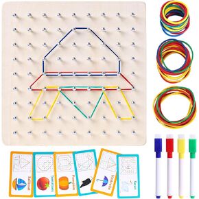 LovesTown Geoboard الخشبية، ألعاب مونتيسوري للأطفال لعبة تعليمية رسومية 9x9 لوحة جغرافية مع أربطة مطاطية دعابة الدماغ للأولاد والبنات