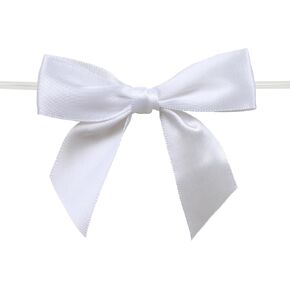 Mefuny 50 Pieces Twist Bow Satin Twist Tie Bows 3.6 Inch Bows for Wedding Crafts Wrapping Gift Decoration(White)