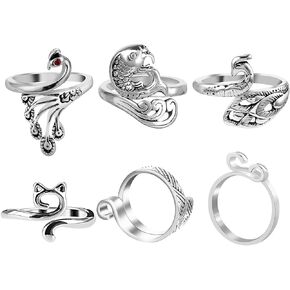 Sibba Finger Open Rings Tension Yarn Holder 6 PCS Faster Knitting Thimble Tools Crochet Accessories Crocheting Loop Adjustable Turning Hand-Crochet Line Wire Sewing Crafts Guide