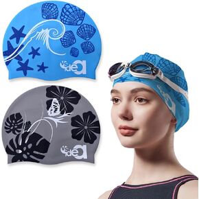Vsidea 2 Pack Womens Silicone Swim Cap for Long Hair, Unisex Durable Silicone Swimming Cap for Adults Youths Swim Bath Hats caps