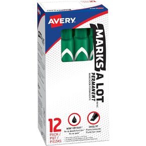 AVERY Marks-A-Lot Permanent Markers, Large Desk-Style Size, Chisel Tip, Water and Wear Resistant, 12 Green Markers (08885)