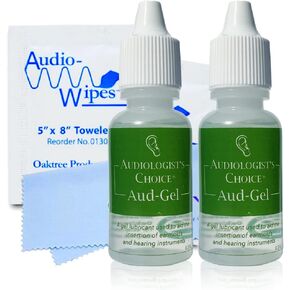 Audiologist's Choice Aud-Gel Earmold and Hearing Aid Lubricant (2 Pack/0.5 oz Bottle) - Lubricant Gel for Ear Plugs, Hearing Aids, Earmolds, and Other Earpieces - Includes Audiowipes and Liberty Cloth