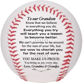 Grandson Baseball - to Our Grandson from Grandma & Grandpa - Grandson Baseball from Grandparents - Graduation Birthday Wedding Anniversary Keepsake, White