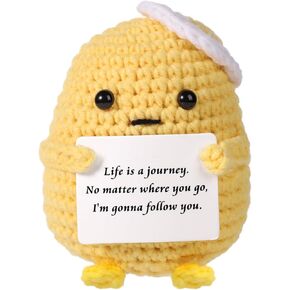NQEUEPN Funny Positive Chick, Emotional Support Positive Chicken Knitted Potato Chick Crochet Toys Doll with Encouragement Card Cheer Up Gift Toy for Home Office Bedroom Decoration