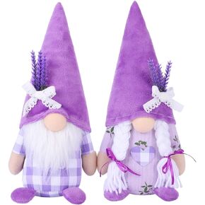 Maritown 2PCS Spring Gnome Decor Lavender Gnomes Decorations for Home Pastel Purple Swedish Gnome Gifts for Women Handmade Scandinavian Tomte Elf Plush Doll Spring Summer Kitchen Tier Tray Decor