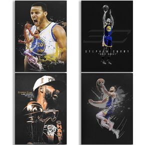 BAOGELI Stephen Curry Poster Basketball Canvas Poster Wall Art Print Set of 4 Gifts for Boys Living Room Bedroom Decoration Unframed: 8x12inch