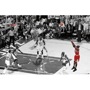 Trends International Michael Jordan - The Shot Horizontal Wall Poster, 22.37" x 34.00", Black Framed Version