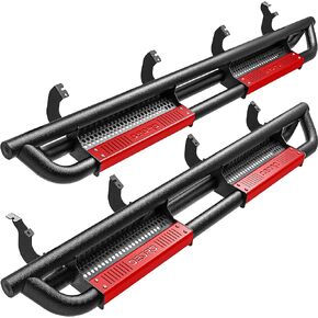 OEDRO 6 inch Running Boards Compatible with 2022-2024 Toyota Tundra CrewMAX Cab, Bolt-on Side Steps Powder Coated Black and High Gloss Red Nerf Bar