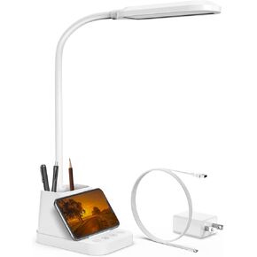 AXX LED Desk Lamp for Home Office, Small Desk Light for Bedrooms, Black Office Lamp for Small Spaces, USB Charging Port, 650LM, Gooseneck, Pen Holder, Study Lamps for College Dorm Room