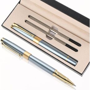 TIESOME Luxury Metal Ballpoint Pen Set, 0.5mm Fine Point Business Rollerball Pens Black Ink Pen with 2 Refills Fancy Pen Golden Trim Ball Point Pen with Gift Box (Black)