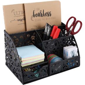 EasyPAG Office Desk Organizer Caddy with 6 Compartments and 1 Sliding Drawer Desktop Accessories Supplies Pen Holder for Home School Classroom,Black