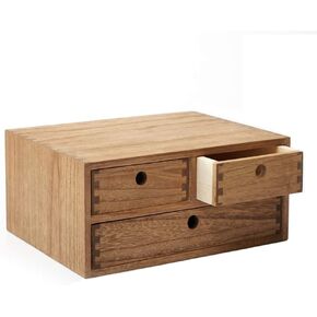 Kirigen Natural Wood Desktop Organizers with Drawers - Home Workspace Office Supplies Wooden Storage Box Shelf Case - Hold Makeup Box (NA, 3-Layer &4 Drawers)