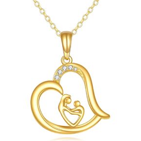 KECHO 14K Real Gold Sister Necklace for Women Heart Mother Child Necklace Sister Necklace Pendant Mother Daughter Necklace Jewelry Mothers Day Birthday Gifts for Mom Girls Girlfriend