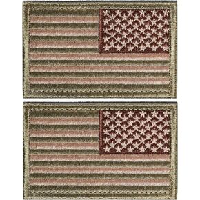 2 Pieces Tactical USA Flag Patch American Flag US United States of America Regular and Reverse Military Uniform Emblem Patches (Army Green-2 Packs Regular)