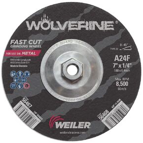 Weiler 56464 4-1/2" X 1/4" Wolverine Type 27 Grinding Wheel, A24R, 7/8" A.H.