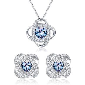 Iefil Birthstone Necklace and Birthstone Earrings Set
