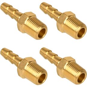 JUWO Brass Hose Barb Fitting, 3/16" Barb x 1/8" NPT Male Pipe Adapter Connector, Ideal for Air, Gas, Fuel, Oil (4-Pack)