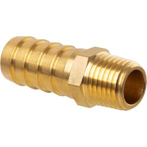 JUWO Brass Hose Barb Fitting, 1/2" Barb x 1/4" NPT Male Pipe Adapter Connector, Ideal for Air, Gas, Fuel, Oil