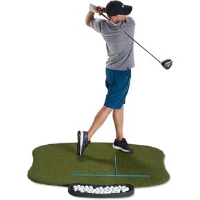Fiberbuilt Golf Hourglass Hitting Mat - Premium Indoor/Outdoor Performance Turf with Non-Slip Rubber Foam Padding | Comes with 4 Alignment Sticks and 1 Golf Ball Tray