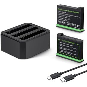 2 Packs Replacement 360 x3 Batteries & 3 Channel Charger Hub, Compatible with Insta360 One X3 Camera