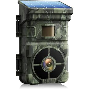Solar Trail Camera, 24MP 1080p 2500mAh Built-in Lithium Battery Rechargeable Solar Game Wildlife Hunting & Trail Cameras 0.1s Trigger Time with 120° Detection Angle Night Vision Motion Activated