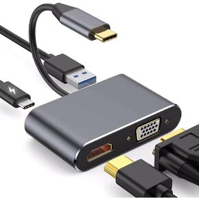 navor 4-in-1 USB C to HDMI VGA Adapter, Type C Hub with 4K HDMI, VGA, USB 3.0 and USB C Charging Delivery Port Compatible with MacBook, Thunderbolt 3/4, iPad, Samsung, Nintendo Switch and More.