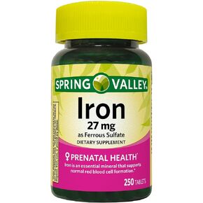 Convergence Spring Valley Iron as Ferrous Sulfate Tablets Dietary Supplement, 27 mg, 250 CountNo preservatives, Artificial Dyes or sweeteners