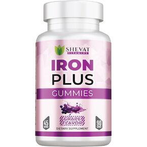 SHEVAT VITAMINS Iron Plus Gummies (90 Count) - Immune Support Grape Flavor Multivitamin Supplements - Supports Energy and Focus Levels - with Vitamin A, Biotin, Folate, Iron & Zinc