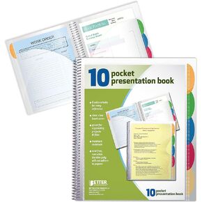 Better Office Products 10 Pocket Poly Presentation Folder with tabs, 2 Count