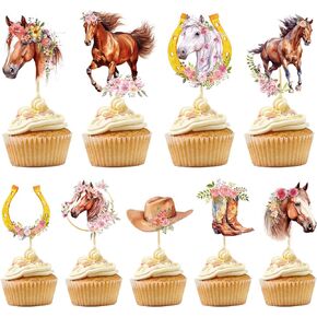 Rngmsi Horse Birthday Party Decorations for Girls - 36PCS Horse Cupcake Toppers Decorations Horse Party Cake Decor Supplies Cowgirl Horse Baby Shower Decor Western Farm Horse Party Cupcake Toppers
