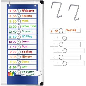 VNOM Daily Schedule Pocket Chart, Class Schedule with 13+1 Pockets 18 Dry Eraser Cards 2 Easy Over Door Mountings for Classroom, School, Office or Home (13" x 35.5") (BLACK)