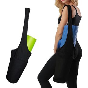 Yoga Mat Bag with Water Bottle Pocket, ONEGenug Long Strap Yoga Mat Tote Sling Carrier with Side Pocket & Zipper Pocket, Fits Most Size Mats(Black)