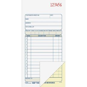 Adams Sales Order Book, 2-Part, Carbonless, White/Canary, 3-11/32 x 7-3/16 Inches, 50 Sets per Book (DC3705)