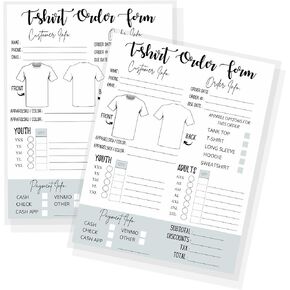 T-Shirt Custom Order Form Hoodie Template Business Invoice | 75 pk | 8.5x11" inches Log Book Printable for Small Businesses, New Orders Vinyl, Decal, Sublimation