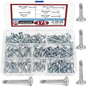 160 Pieces 410 Stainless Steel Self Tapping Screws Assortment, Hex Head Self Drilling Screws for Metal, Size: #10 x 1/2" #10 x 3/4" #10 x 1"…