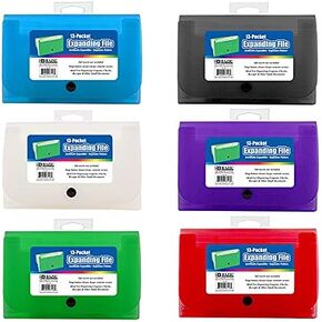 BAZIC Expanding File Folder 13 Pockets, Coupon Size Plastic File Folders w/Color Tabs Pocket, Home Office Supplies, Check Bills Receipts Organizer, 6-Pack